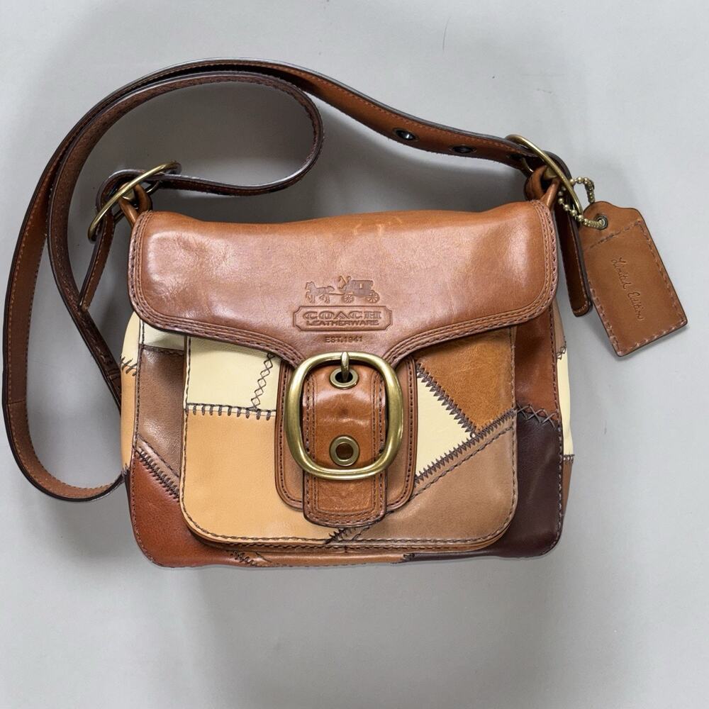 Coach Bleaker Patchwork Brown Multicolor Leather Crossbody Bag Limited Edition